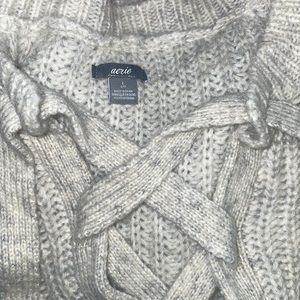 Aerie Knit Lace Up Sweater
